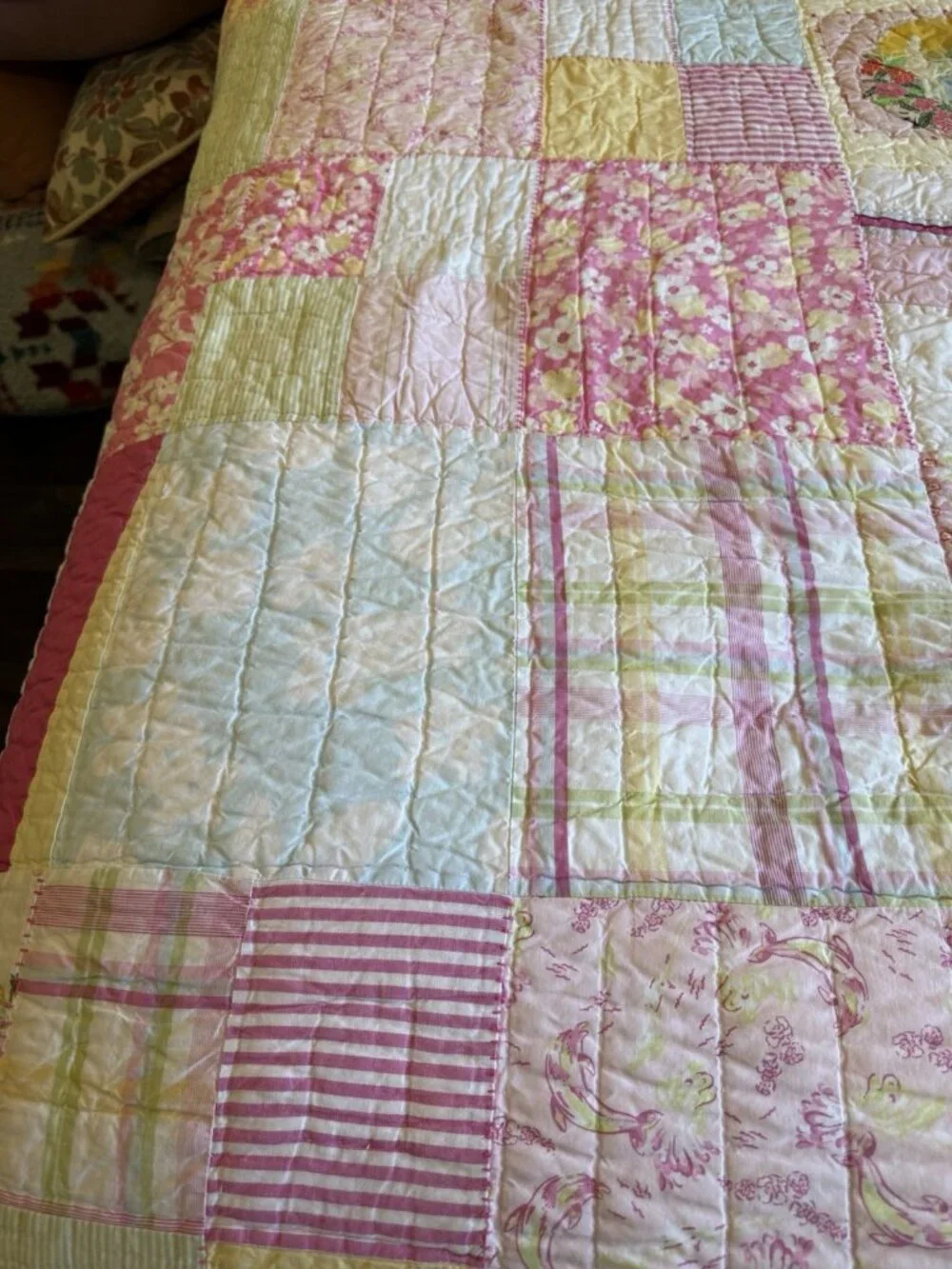 Pottery Barn Kids Pink Twin Size Quilt Surfside Beach Club pattern HTF